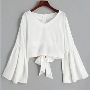 Small Zaful White Long Bell Sleeve Blouse